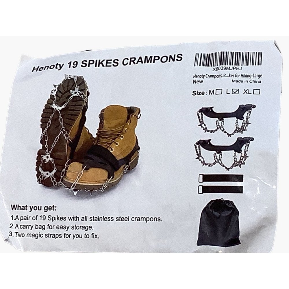 Henoty 19 Spikes Crampons Ice/ Snow Cleats Size Large Stainless Steel - Picture 4 of 5
